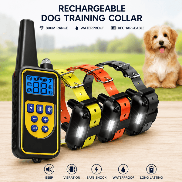 ProTrain™ Rechargeable Dog Training Collar with Remote – Waterproof 800m Range