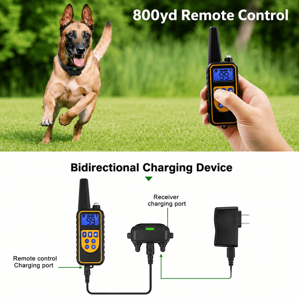 ProTrain™ Rechargeable Dog Training Collar with Remote – Waterproof 800m Range by LARTINOPET