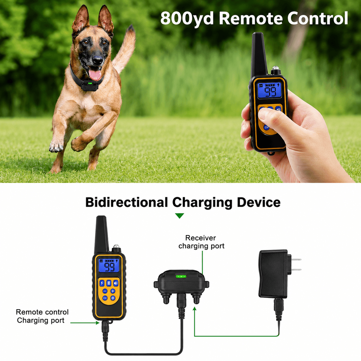 ProTrain™ Rechargeable Dog Training Collar with Remote – Waterproof 800m Range by LARTINOPET